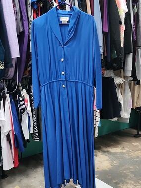 Transparente Royal Blue Maxi Shirt Dress with Gold Buttons